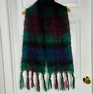 💯 Mohair Women's Scarf in Deep Green, Blue & Red